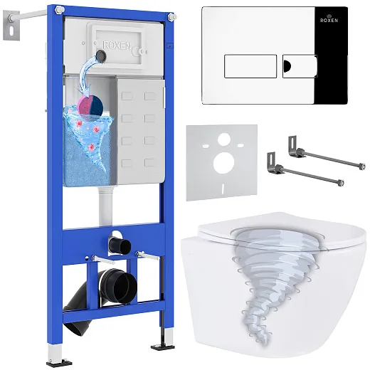 Комплект инсталляции с унитазом 6 в 1 Roxen StounFix Dual Fresh 968316 (состоит из: 710200, Caspia 410280CH, 530205-01)