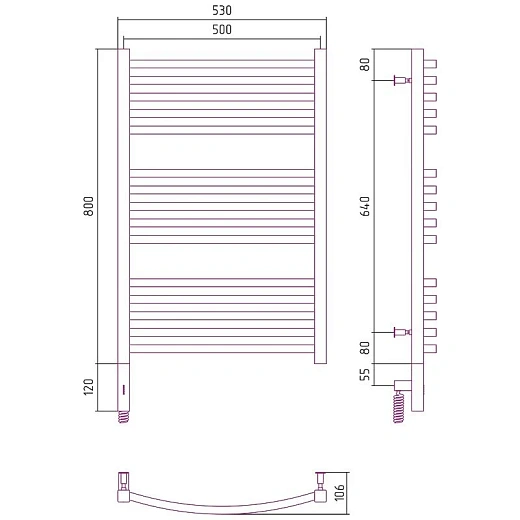 Полотенцесушитель электрический Сунержа Аркус 3.0, 800x500, цвет хром, 00-5704-8050/00-5705-8050