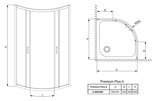 Душевой уголок Radaway Premium Plus A 30413-01, 80 х 80 х 190 см, стекло прозрачное