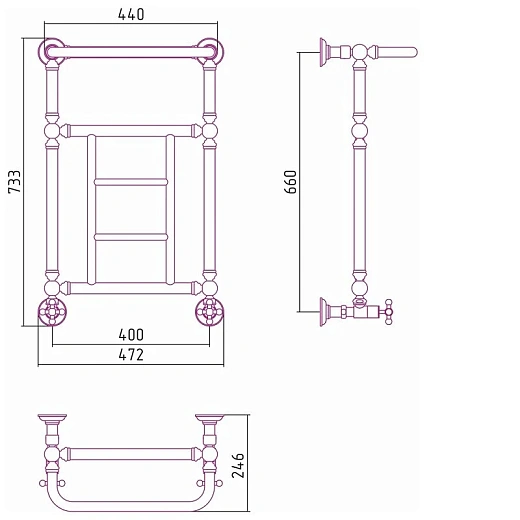 Полотенцесушитель водяной Сунержа Ренессанс 1452, 660x400, цвет шампань, 020-0282-6640