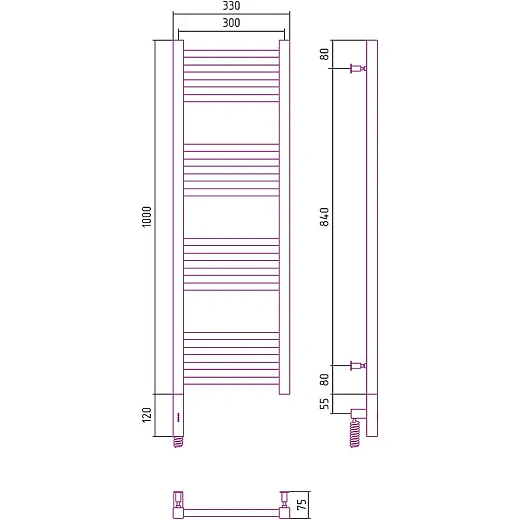 Полотенцесушитель электрический Сунержа Модус 3.0, 1000x300, цвет хром, 00-5700-1030/00-5701-1030