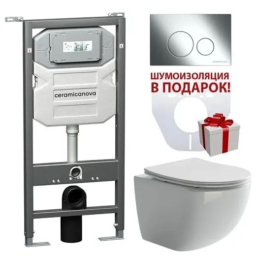 Инсталляция Ceramicanova Envision с унитазом Ceramicanova Forma CN3009_1001CH_1000 Rimless CN3009, крышка микролифт, сантехфарфор, клавиша Round хром глянцевый