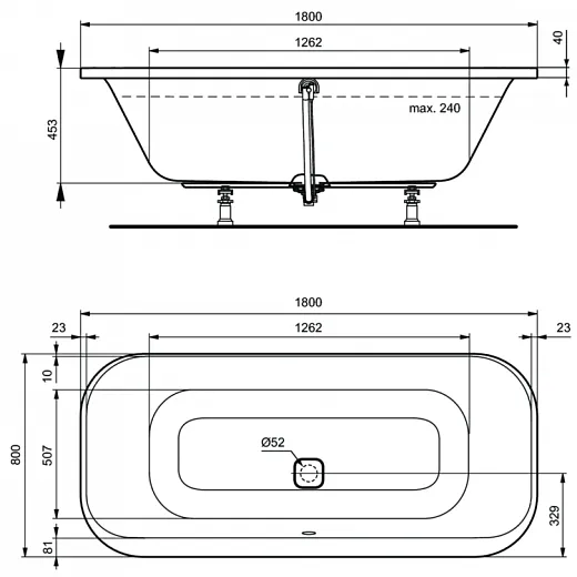 Ванна акриловая Ideal Standard Tonic II овальная 180x80 K747201