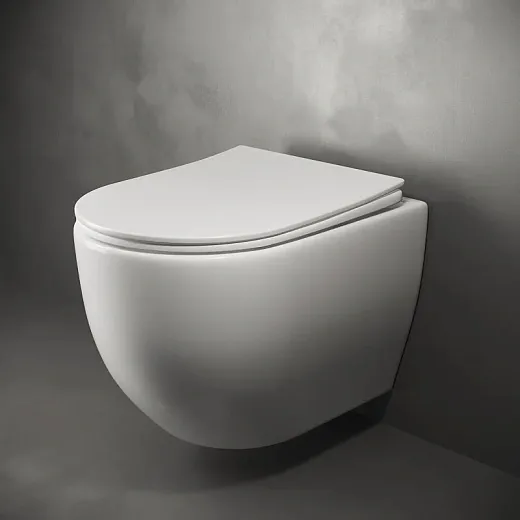 Подвесной унитаз Ceramicanova Mia Rimless с ультра-тонким сиденьем с микролифтом, безободковый, сантехфарфор, CN1805