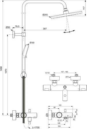 Душевая стойка Ideal Standard CERATHERM T25 N с термостатом, хром, A8480AA