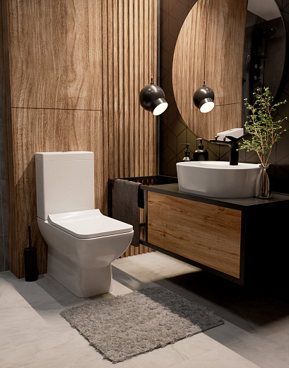 AQM1004 Унитаз AQUAme напольный Rimless с сиденьем SoftClose, горизонтальный выпуск. 615x350x410мм