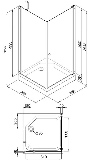 Душевой уголок Тритон Форта Хром А1 90x90 стекла прозрачные / профиль хром / с поддоном