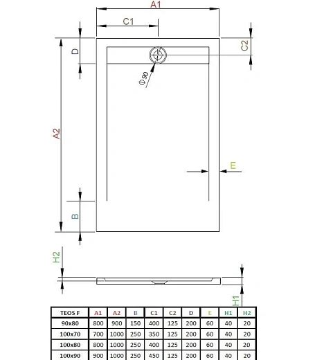 Поддон для душа Radaway Teos HTF10090-74 F, 100 x 90 см, прямоугольный