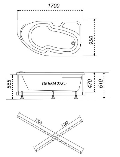 Ванна акриловая Тритон София 170x95 правая