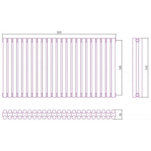 Радиатор трубчатый Сунержа Эстет-11, 23 секции, ширина 103,5 см, высота 50 см, боковое подключение, цвет состаренная бронза, 05-0302-5023