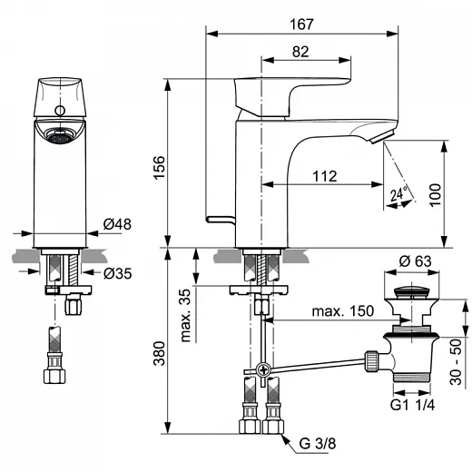 Смеситель для умывальника Ideal Standard CONNECT AIR A7021GN