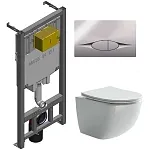 Инсталляция Jacob Delafon с безободковым унитазом Ceramicanova Forma Rimless, сиденье микролифт, сантехфарфор, клавиша смыва, E21822-CP/CN3009
