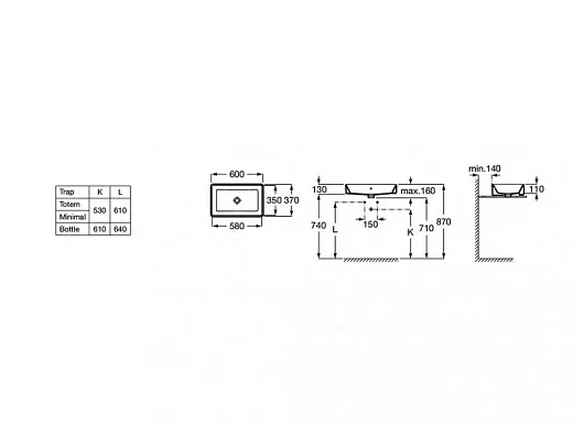 Умывальник Roca Gap Square 60х37, 3270Y2000