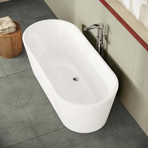 Ванна акриловая VitrA Geo 180 x 80,5 см отдельностоящая+ножки+скрытый сифон, прямоугольная, белая, 65380006000