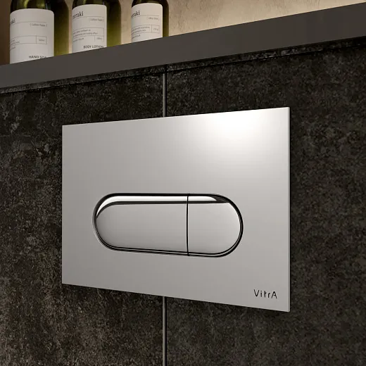 Инсталляция с унитазом VitrA Sento 9830B003-7212 комплект 4 в 1 с сиденьем микролифт безободковый цвет клавиши глянцевый хром