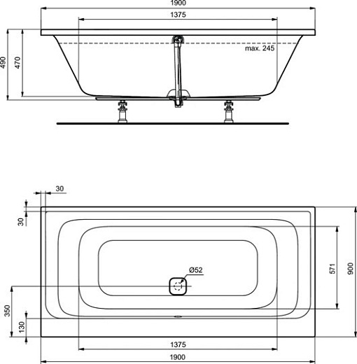 Ванна акриловая Ideal Standard Tonic II прямоугольная 190x90 K746501