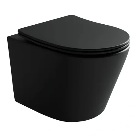 Подвесной унитаз Ceramicanova Balearica CN6000MB Rimless, безободковый, крышка микролифт, черный матовый, сантехфарфор