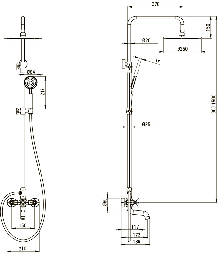 Душевая стойка Deante CASCADA TEMISTO BRONZO бронза