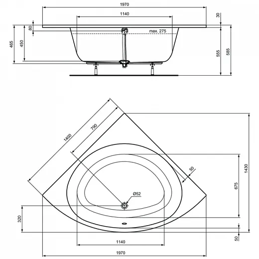 Ванна акриловая угловая Ideal Standard i.life 140x140см, T476601