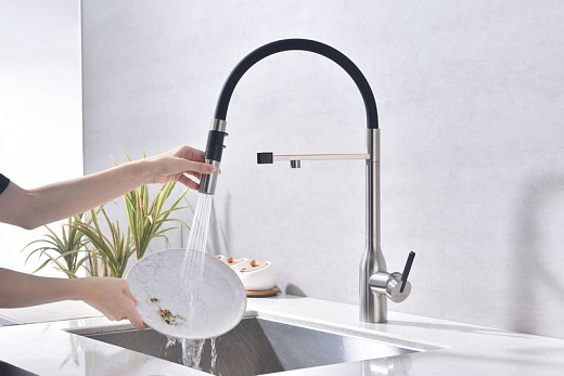 Смеситель PAULMARK MAGNETO ONE Ma213188-BS, (стальной/брашированная сталь), гибкий излив