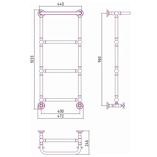 Полотенцесушитель водяной Сунержа Ренессанс 1386, 960x400, цвет шампань, 020-0281-9640