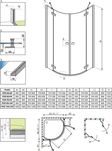 Душевой уголок Radaway Almatea PDD 80 х 80 х 195 см, стекло прозрачное, профиль хром, 30512-01-01N