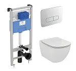 Промо комплект:  инсталляция с унитазом Ideal Standard Tesi Aquablade + кнопка Oleas M3 хром