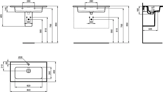 Умывальник Ideal Standard Strada II Vanity 84х46 подвесной