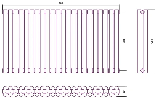 Радиатор стальной трубчатый Сунержа Эстет-11, ширина 100 см, высота 50 см, 22 секции, боковое подключение, хром, 00-0302-5022