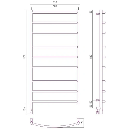 Полотенцесушитель электрический Сунержа Галант 3.0, 1200x400, цвет хром, 00-5800-1260/00-5801-1260