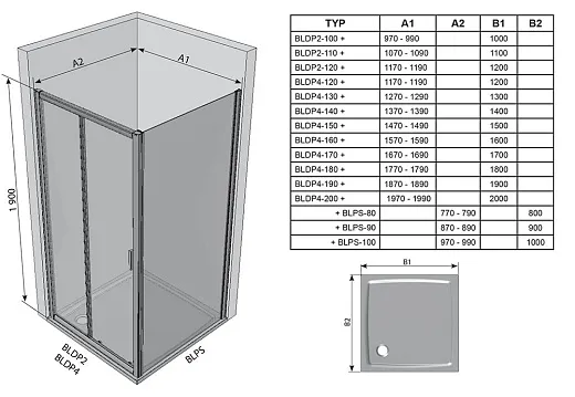 Душевая стенка Ravak Blix BLPS-100 белый+грейп