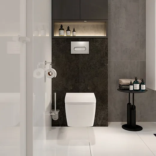 Комплект инсталяции VitrA Metropole с унитазом безободковым, с сиденьем микролифт, кнопка смыва матовый хром, 9820B003-7201
