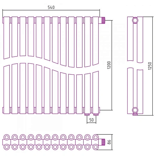 Радиатор трубчатый Сунержа Эстет-00 EU50, 12 секций, нижнее подключение, цвет матовое золото, 032-0322-1212