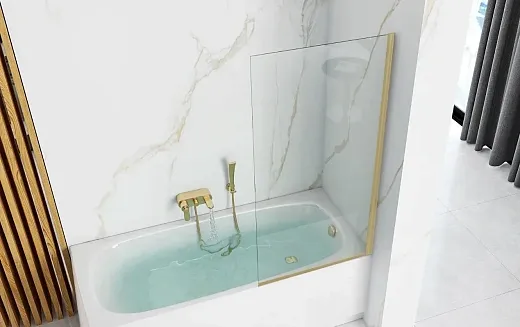 Душевая шторка Rea Elegant Brushed Gold 80x140 стека прозрачные, профиль золото