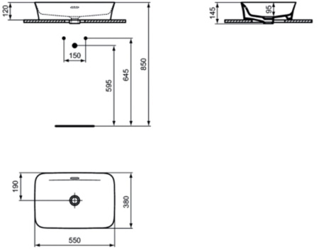 Раковина Ideal Standard IPALYSS без отверстия под смеситель 55X38, E139401 Раковина Ideal Standard IPALYSS без отверстия под смеситель 55X38, E139401