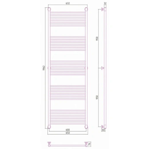 Полотенцесушитель водяной Сунержа Богема+, 1900x600, цвет матовое золото, 032-0220-1960