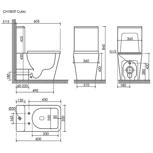 Напольный унитаз Ceramicanova Cubic CN1803T, безободковый, смыв Торнадо, сиденье микролифт, белый