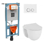 Комплект: подвесной безободковый унитаз S40 SmoothFlush с тонким сиденьем с микролифтом, инсталляцией и панелью управления глянцевый хром [9860B003-7200]