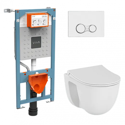 Комплект: подвесной безободковый унитаз S40 SmoothFlush с тонким сиденьем с микролифтом, инсталляцией и панелью управления глянцевый хром [9860B003-7200]