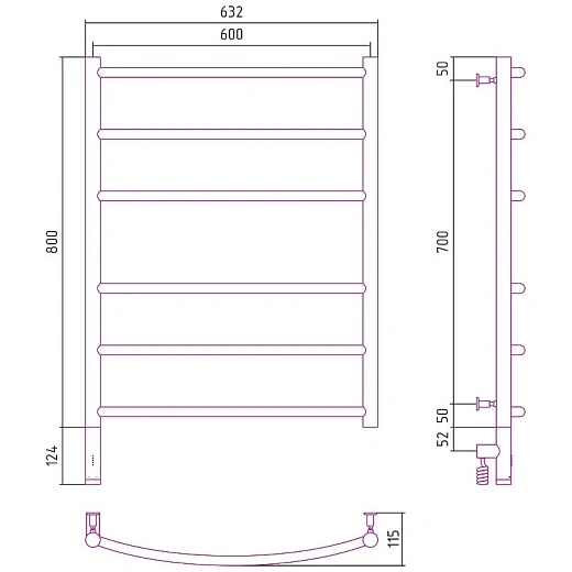 Полотенцесушитель электрический Сунержа Галант 3.0, высота 80 см, ширина 60 см, диммер слева/справа, цвет шампань, 020-5800-8060/020-5801-8060