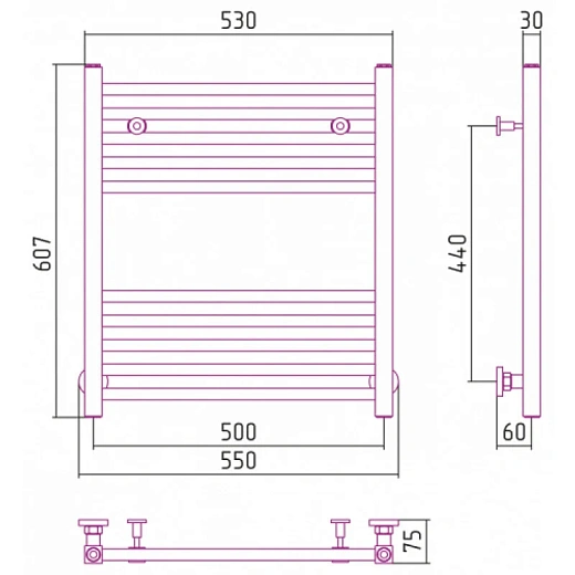 Полотенцесушитель водяной Сунержа Модус 1015-0250-6050, 600x500, универсальное подключение, цвет светлая слоновая кость