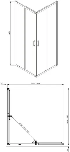Душевой уголок Adema Glass Line Vierkant 100x100 (прозрачный)
