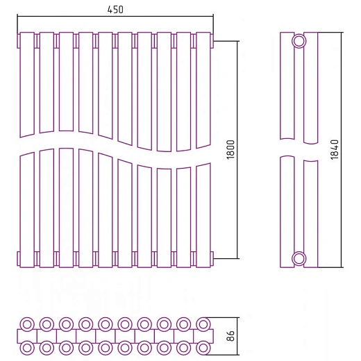 Радиатор трубчатый Сунержа Эстет-00, 10 секций, боковое подключение, цвет золото, 03-0332-1810