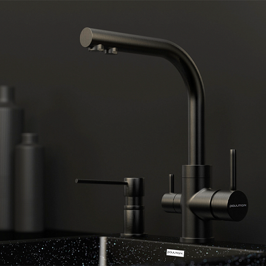 Дозатор для жидкого мыла PAULMARK KRAFT, D003-GM (черный/вороненая сталь)