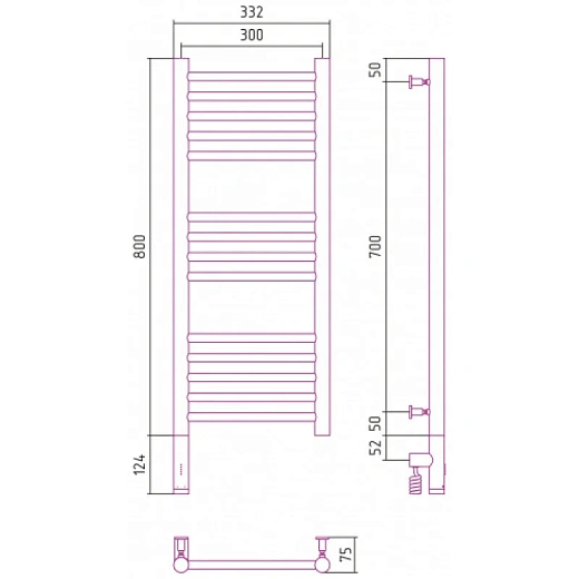 Полотенцесушитель электрический Сунержа Богема 3.0, 800x300, цвет золото, 03-5804-8030/03-5805-8030
