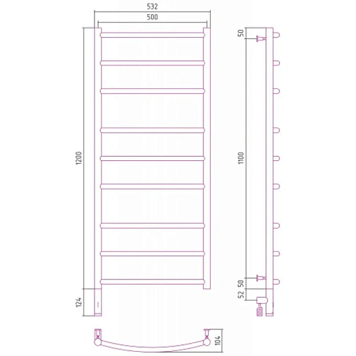 Полотенцесушитель электрический Сунержа Галант 3.0, высота 120 см, ширина 50 см, диммер слева/справа, цвет матовое золото, 032-5800-1250/032-5801-1250