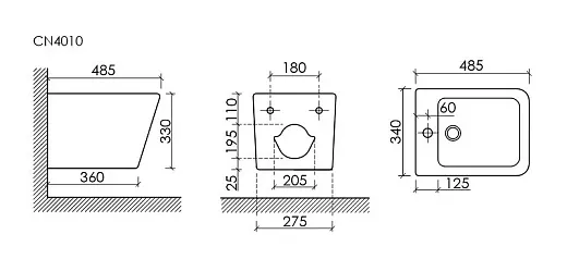 Биде Ceramicanova Union CN4010MB, подвесное, черное матовое, сантехфарфор