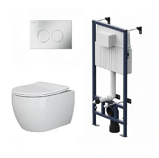 Инсталляция Am.Pm ProC, с безободковым унитазом Ceramicanova Play Rimless, сиденье микролифт, сантехфарфор, клавиша смыва, I012707/CN3001/I070131