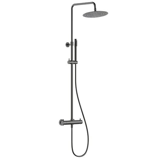 AQM8006GM Душевая система AQUAme с термостатом, Ø250, 1/1 режим, латунная лейка, верхний душ - сталь