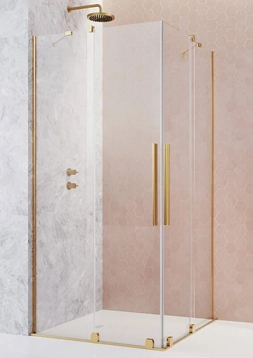 Душевая дверь Radaway Furo KDD Gold, 90 x 200 см, с неподвижной частью, стекло прозрачное, профиль золото, левая, 10105090-09-01L